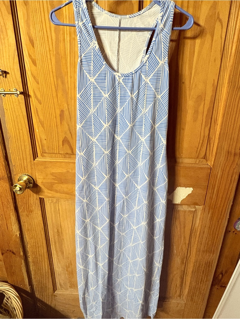 MAHI GOLD Blue and White Geometric Maxi Dress